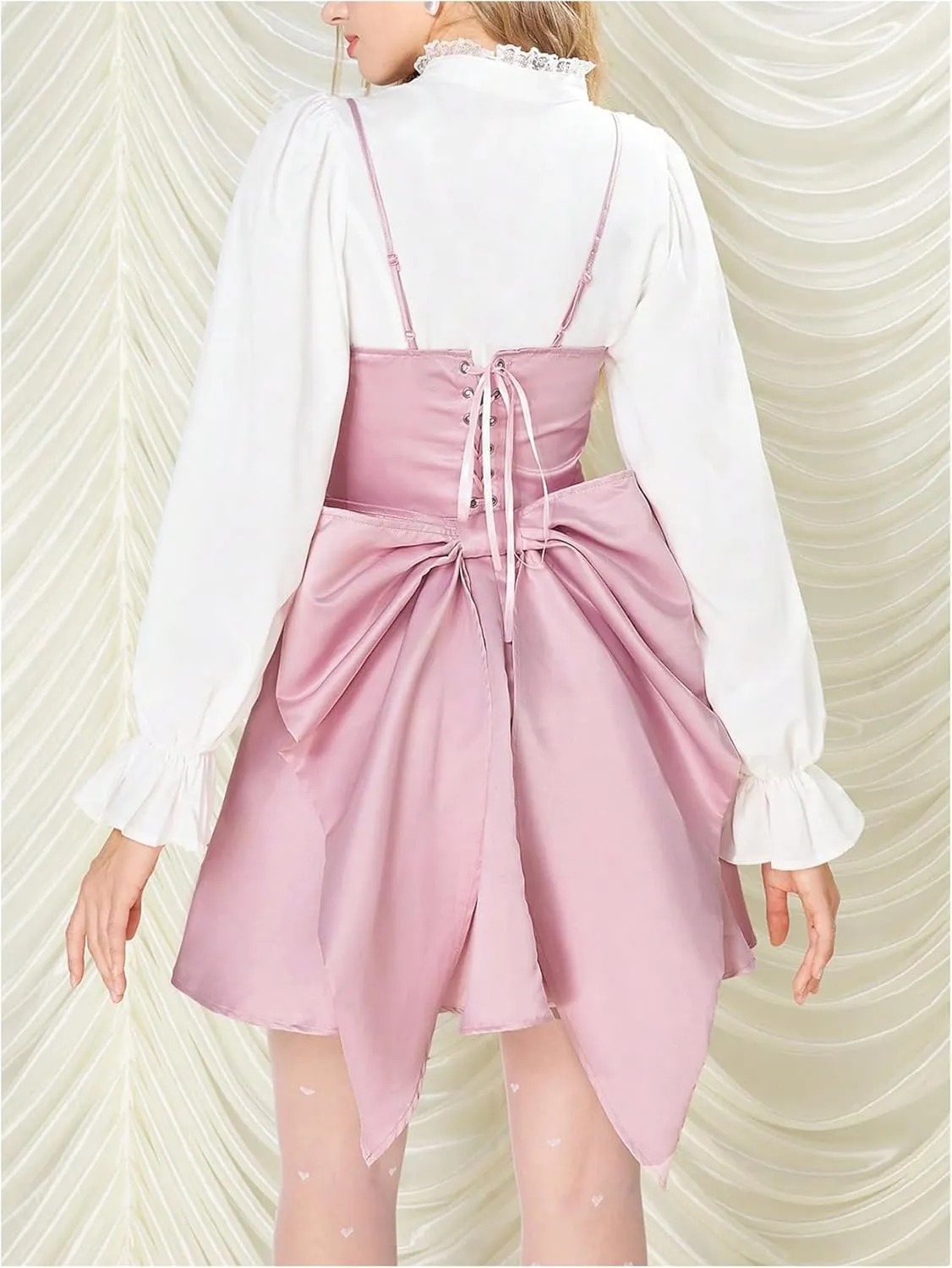 WDIRARA Women's Satin Bow Homecoming Dresses Spaghetti Strap Wedding Guest Gown Summer Mini Dress
