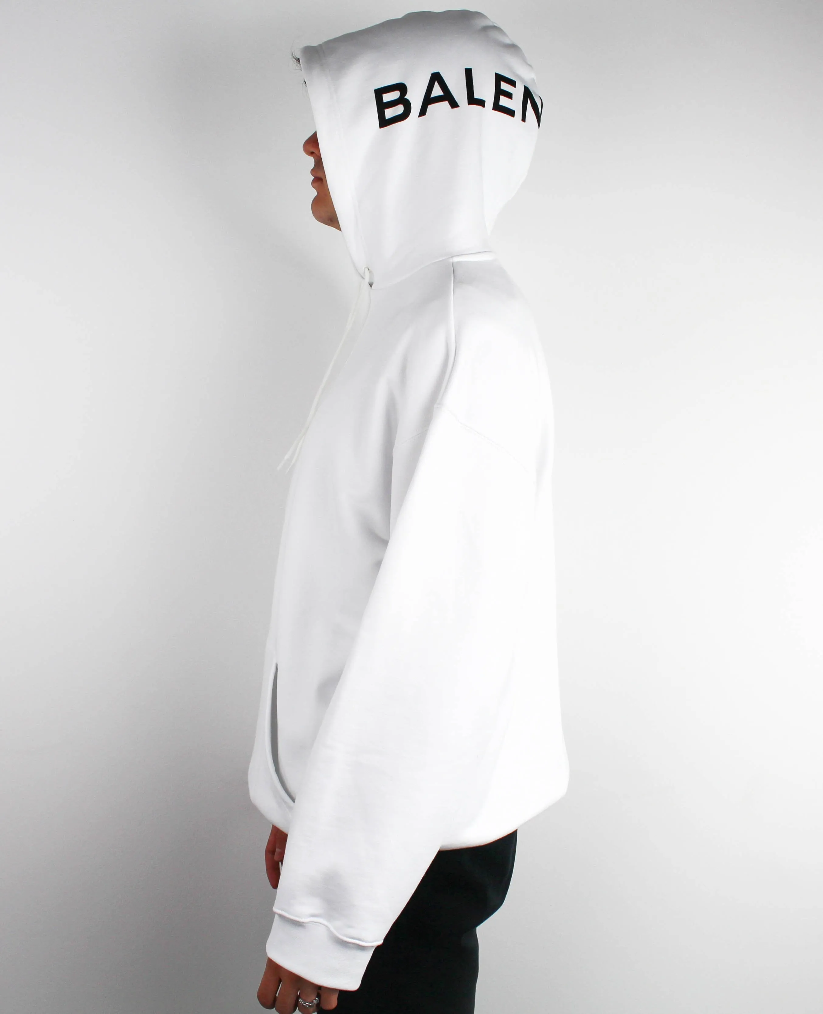 White Logo Printed Hoodie