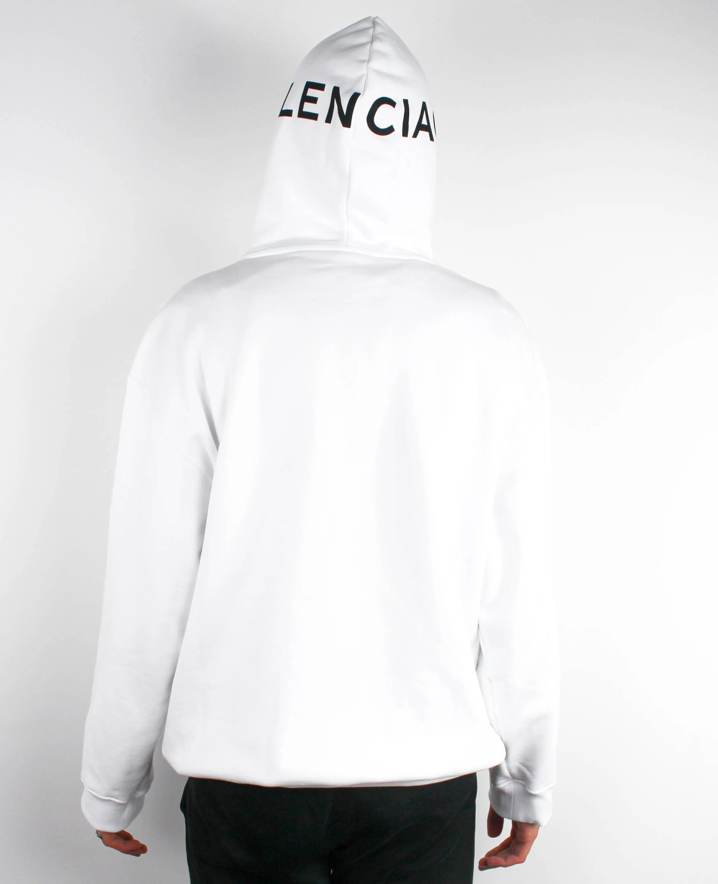White Logo Printed Hoodie