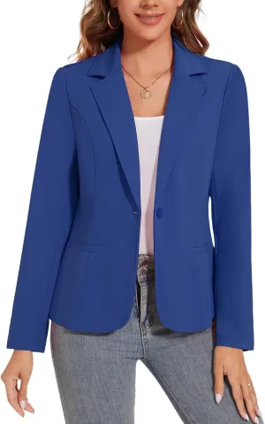 Women's Button Front Blazer Jackets Long Sleeve Lapel Business Casual Office Work Lightweight Blazers with Pocket