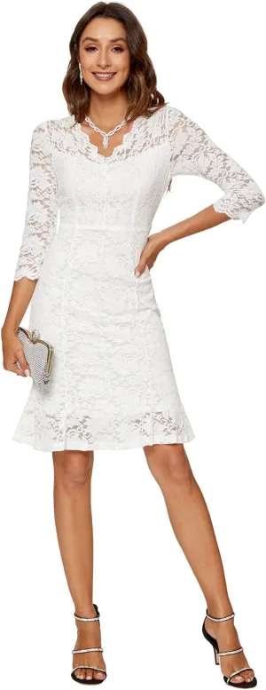 Womens Lace Floral Overlay Sexy V Neck Evening Cocktail Party Mermaid Bodycon Dresses