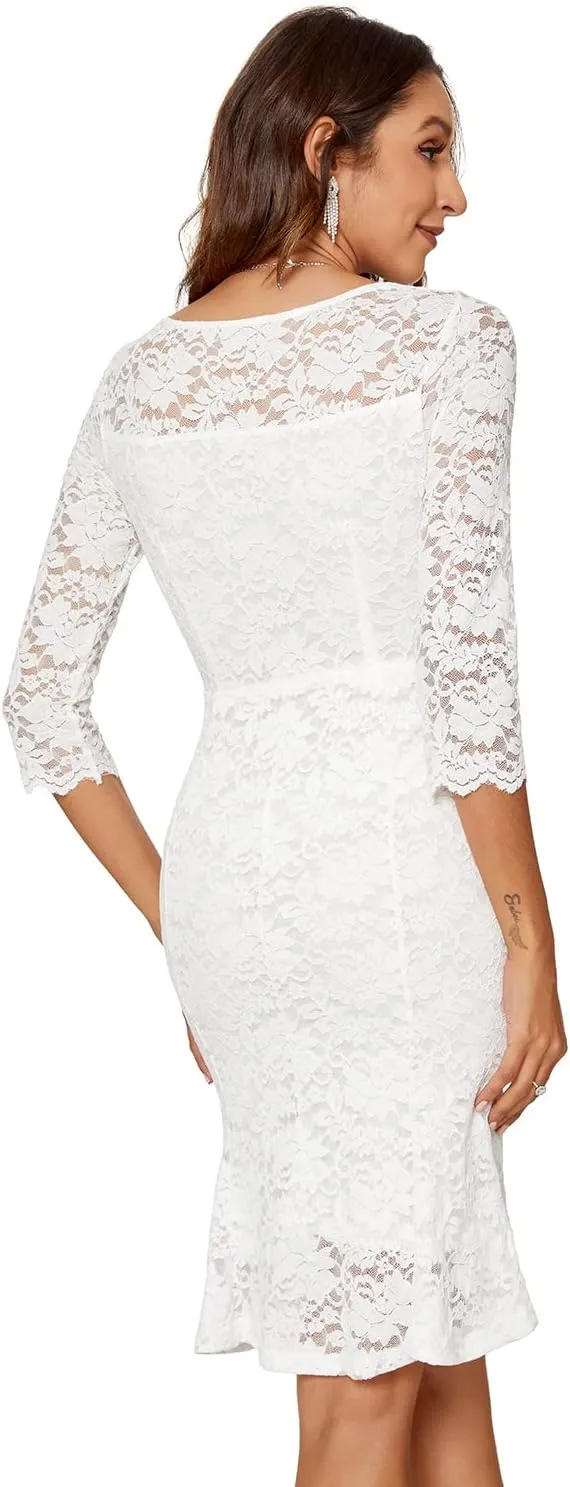 Womens Lace Floral Overlay Sexy V Neck Evening Cocktail Party Mermaid Bodycon Dresses