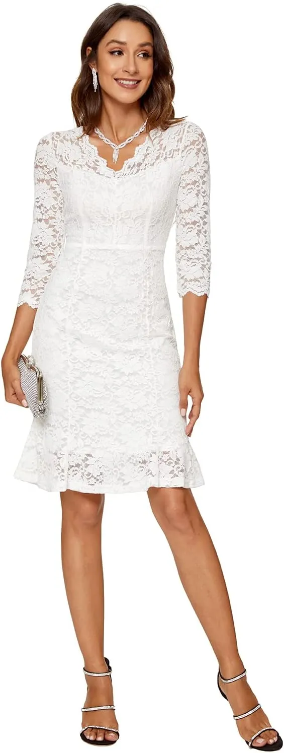 Womens Lace Floral Overlay Sexy V Neck Evening Cocktail Party Mermaid Bodycon Dresses