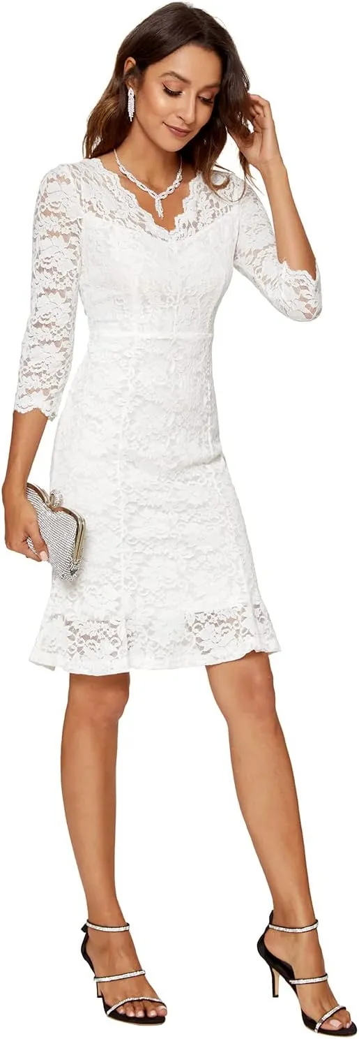 Womens Lace Floral Overlay Sexy V Neck Evening Cocktail Party Mermaid Bodycon Dresses