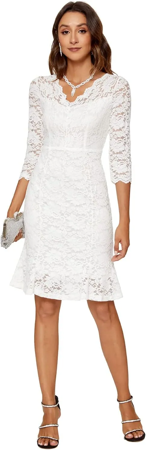 Womens Lace Floral Overlay Sexy V Neck Evening Cocktail Party Mermaid Bodycon Dresses