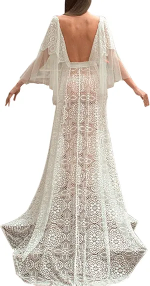 Womens Lace Robe for Women Lingerie Bridal Lace Babydoll Robe Lingerie Sheer Wedding Gown