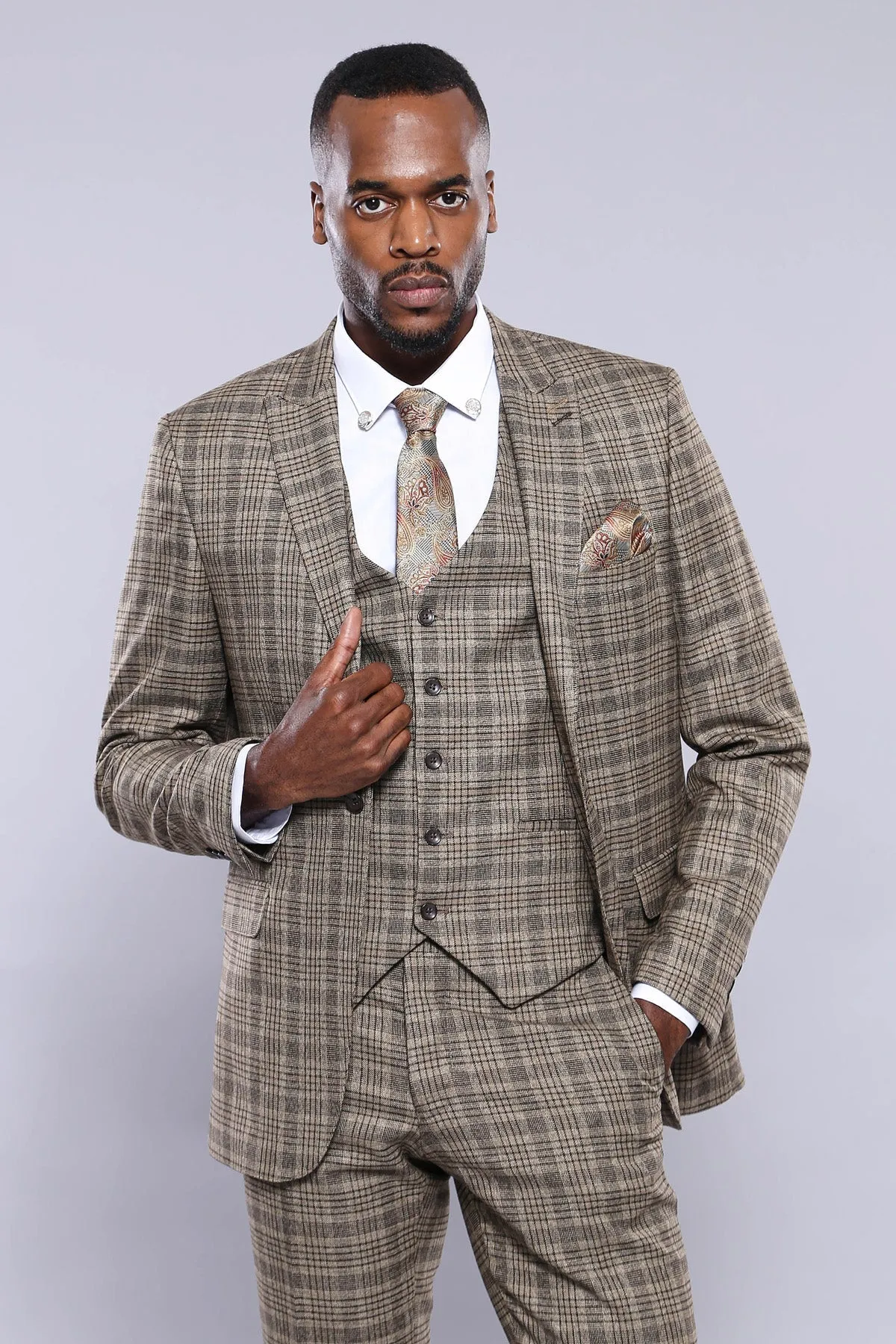 WSS Checked Slim-Fit Light Brown Men Blazer  - Singen