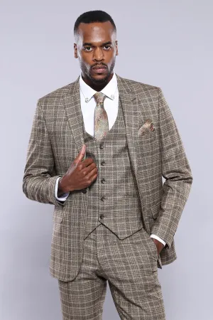 WSS Checked Slim-Fit Light Brown Men Blazer  - Singen
