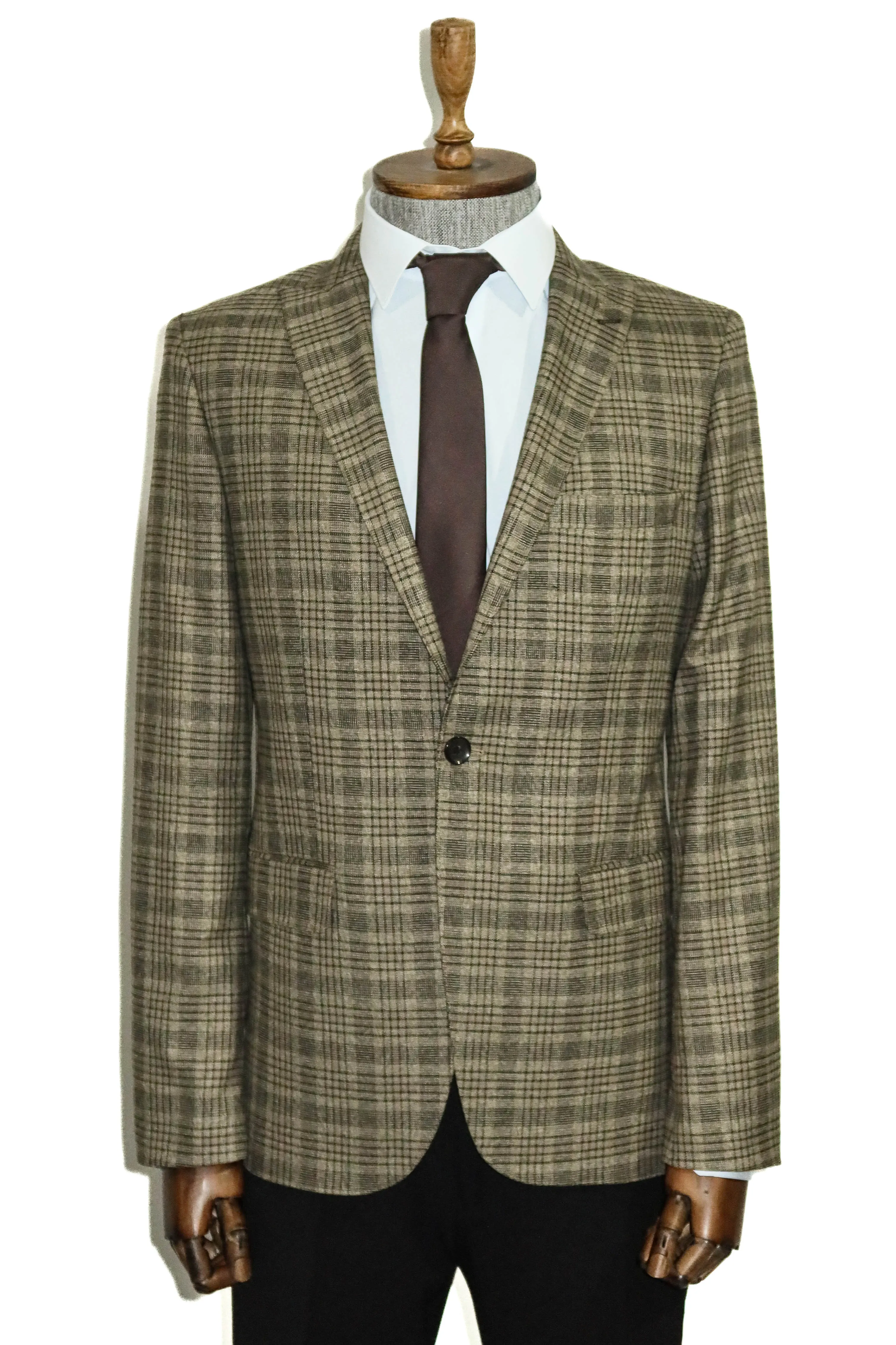 WSS Checked Slim-Fit Light Brown Men Blazer  - Singen