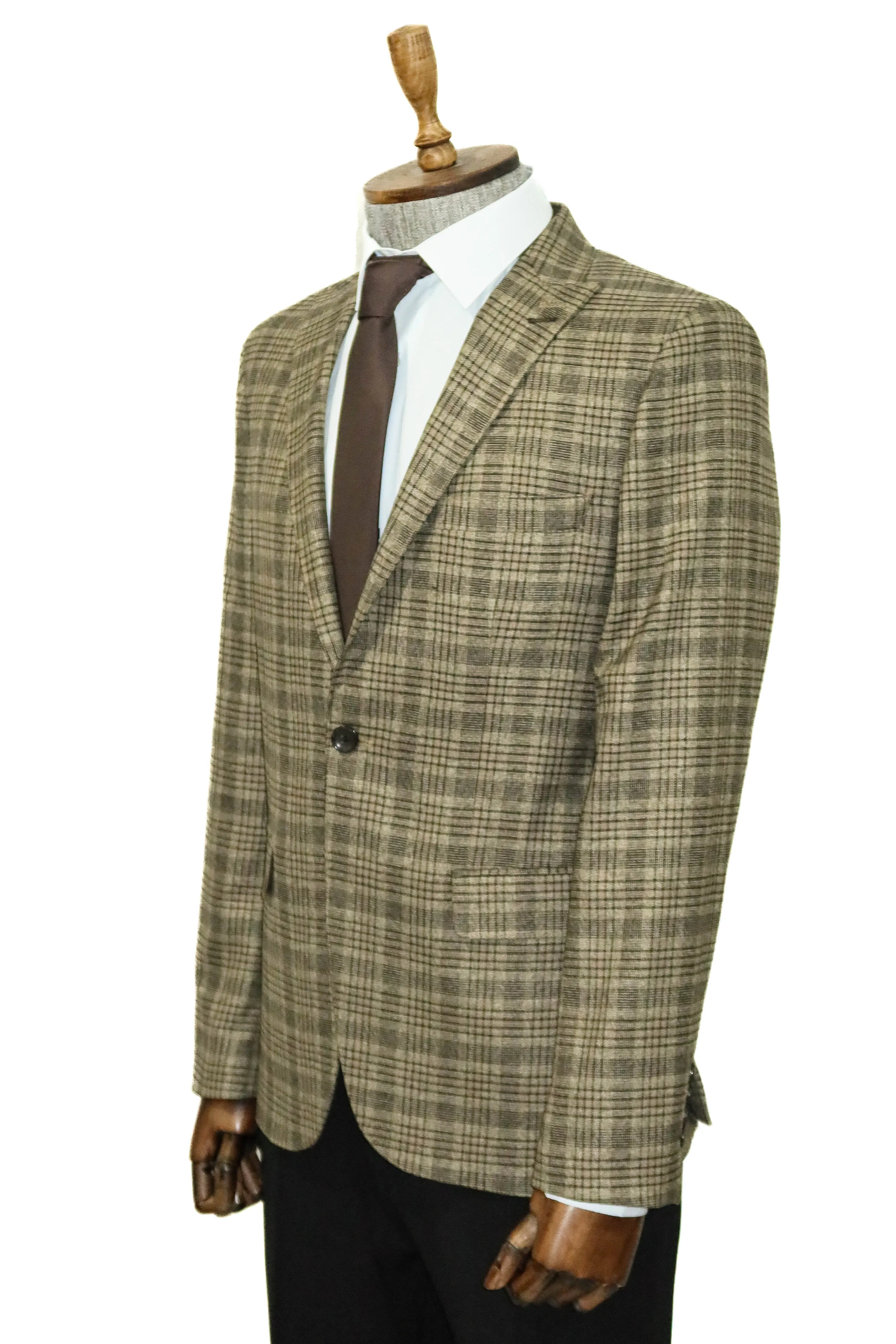 WSS Checked Slim-Fit Light Brown Men Blazer  - Singen