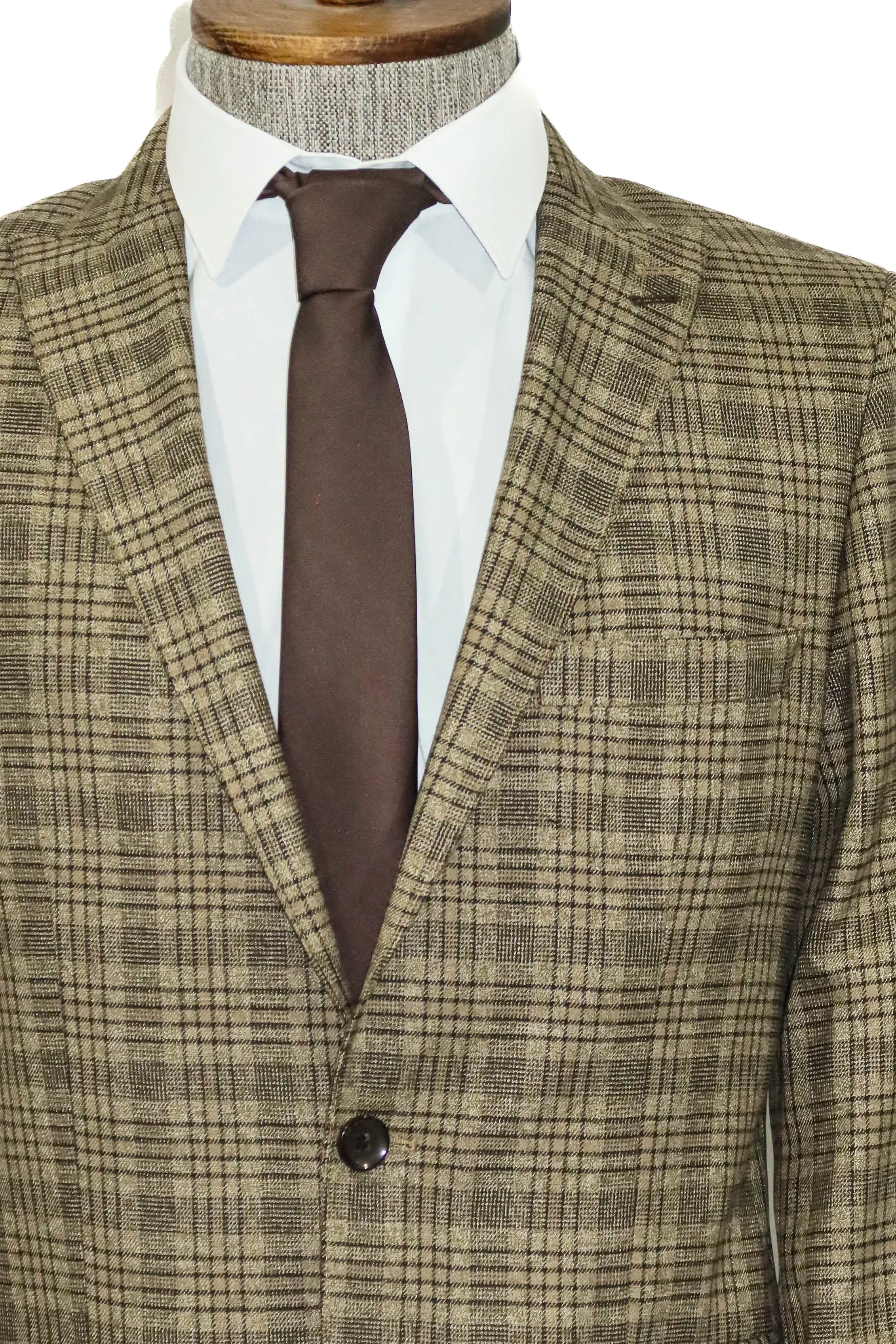WSS Checked Slim-Fit Light Brown Men Blazer  - Singen