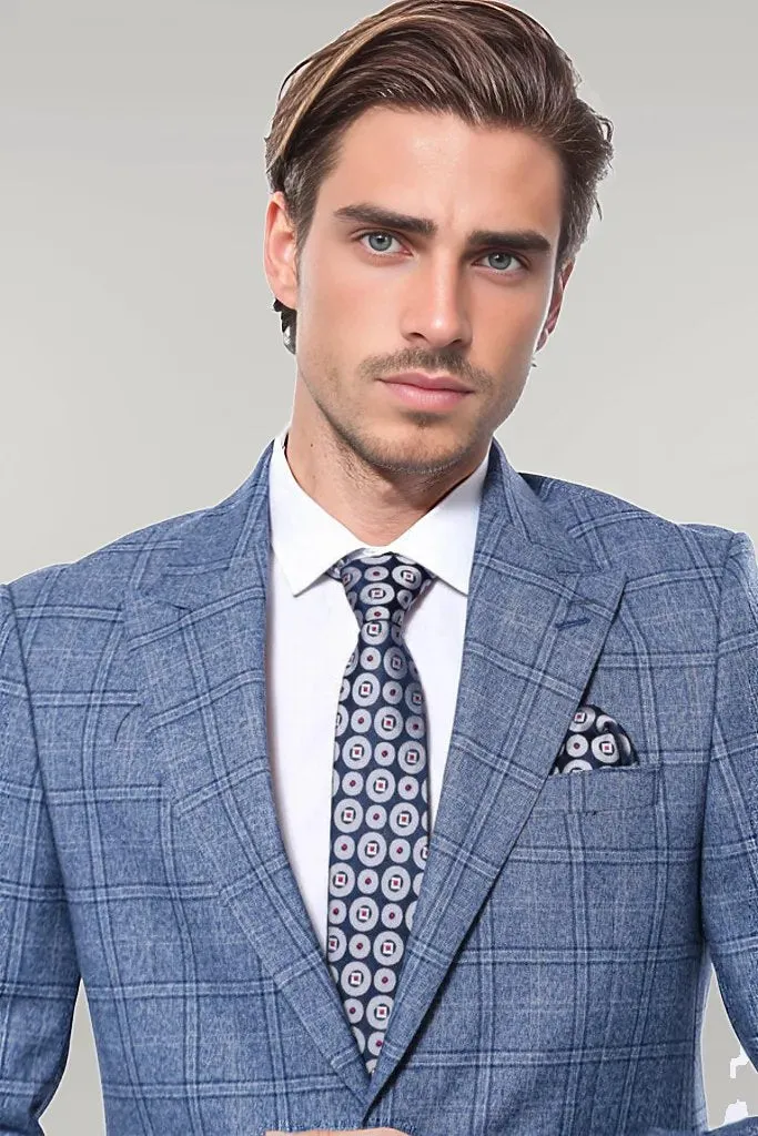 WSS Checked Slim-Fit Single Button Blue Men Blazer  - Singen