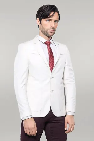 WSS Chest Zippered Detail Cream Linen Jacket  - Singen