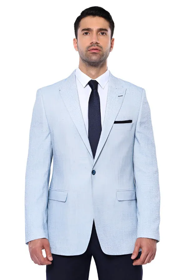 WSS Patterned Slim-Fit Sky Blue Blazer  - Singen