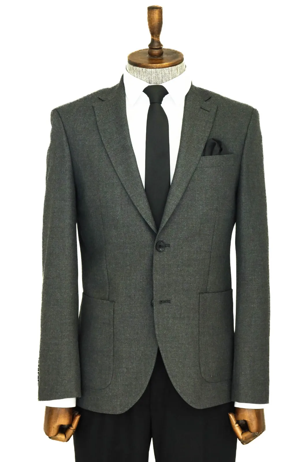 WSS Textured Slim Fit Peak Lapel Grey Men Blazer  - Singen