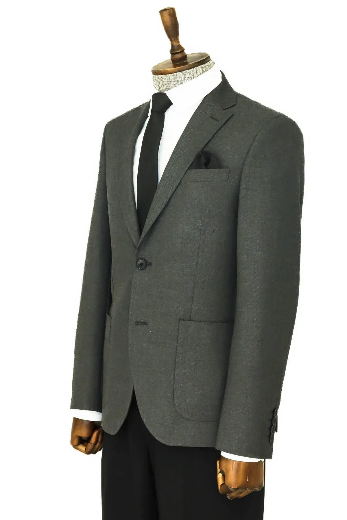 WSS Textured Slim Fit Peak Lapel Grey Men Blazer  - Singen
