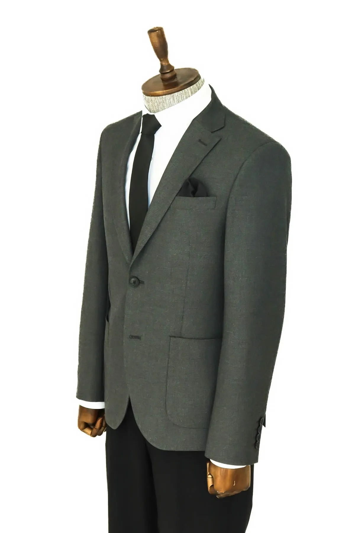 WSS Textured Slim Fit Peak Lapel Grey Men Blazer  - Singen