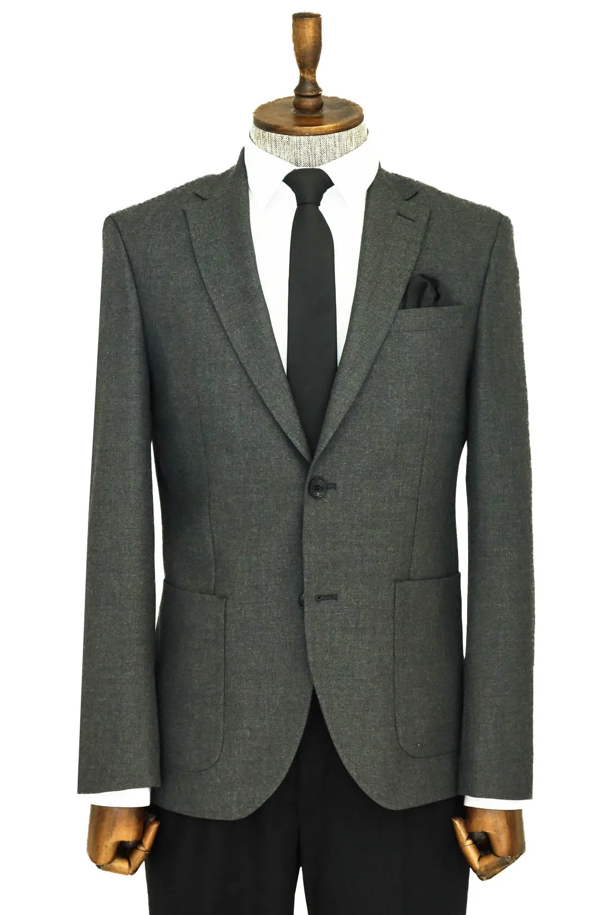 WSS Textured Slim Fit Peak Lapel Grey Men Blazer  - Singen