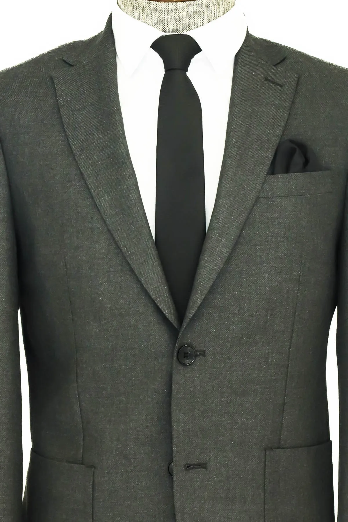 WSS Textured Slim Fit Peak Lapel Grey Men Blazer  - Singen