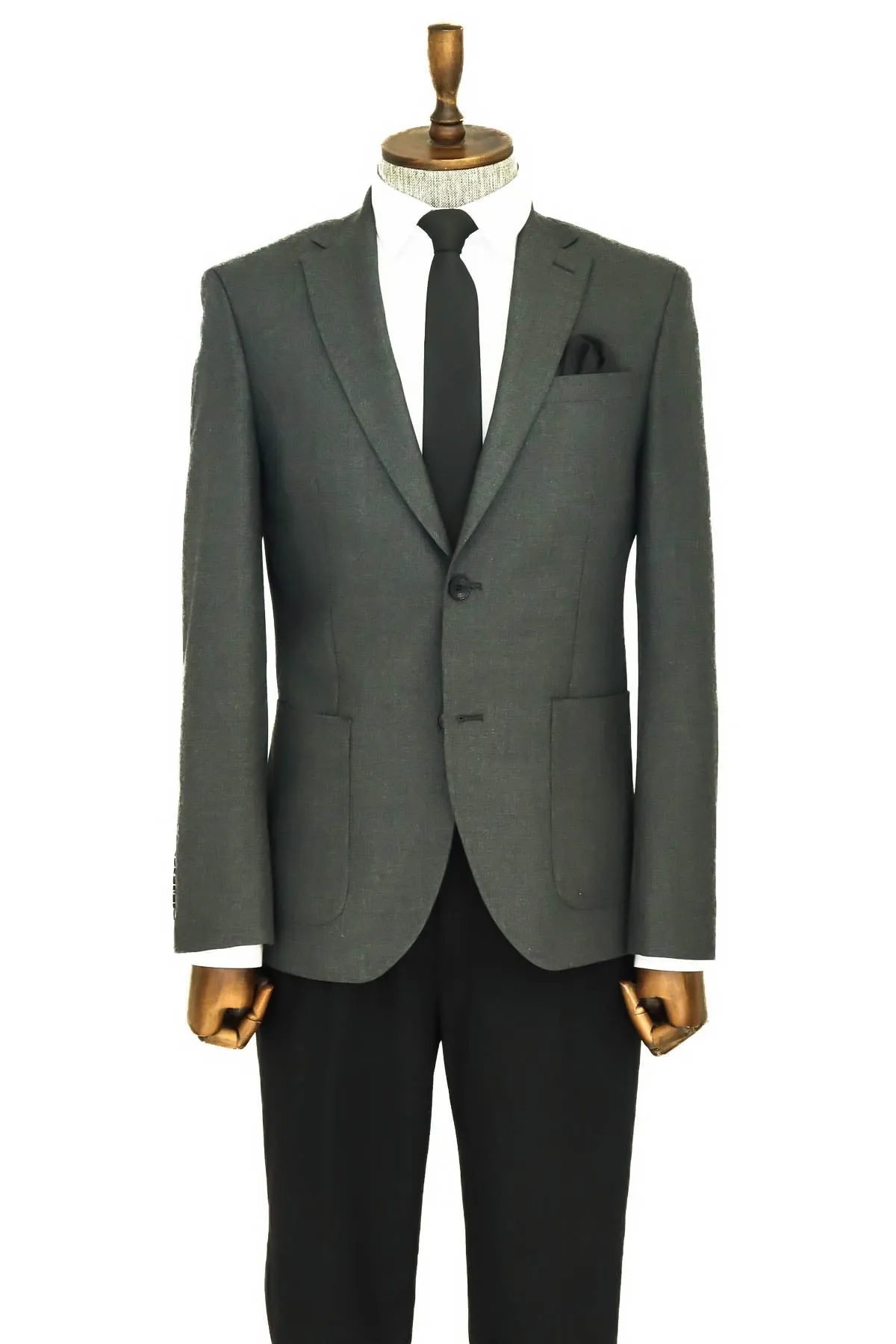 WSS Textured Slim Fit Peak Lapel Grey Men Blazer  - Singen