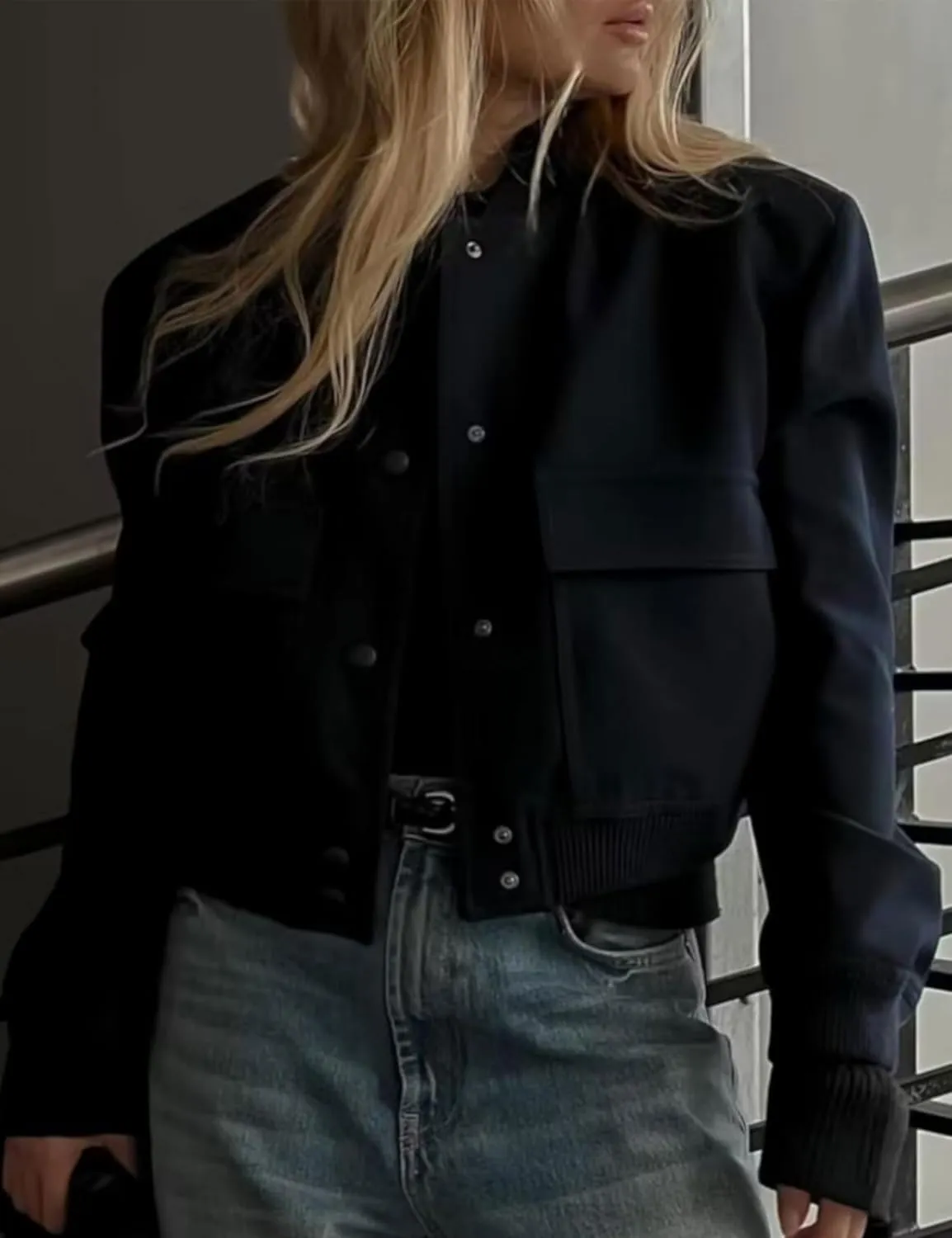 Zontroldy Women's Cropped Casual Long Sleeve Varsity Jacket Bomber Jackets Y2k Streetwear Shacket with Pockets