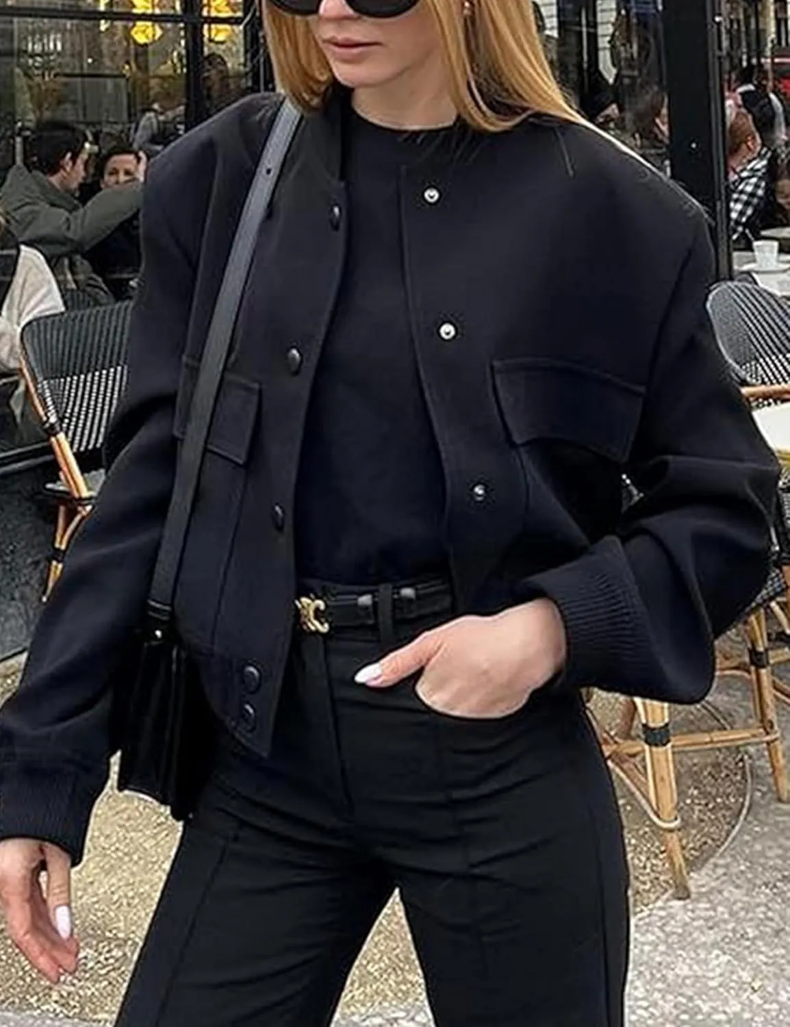 Zontroldy Women's Cropped Casual Long Sleeve Varsity Jacket Bomber Jackets Y2k Streetwear Shacket with Pockets